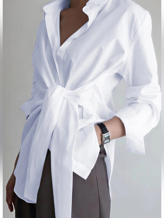 Commense Tops - White Tie-Waist Women's Shirt